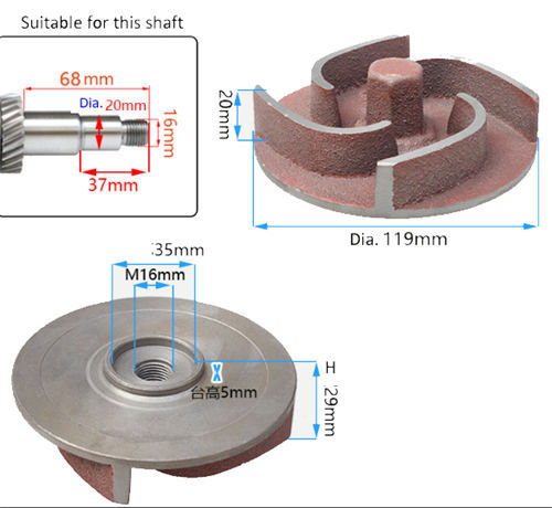 16MM Thread Dia. Iron Impeller Fits For GX160 GX200 168F 170F 163CC-212CC Short Output 2Inch Aluminum Water Pump W/. 4-Hole Bolt Type Inlet