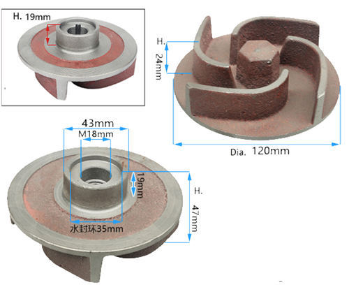 Low Boss Type Iron Impeller With 18MM Dia. Hole Fits On GX160 GX200 168F 170F M18 Threaded Shaft  2In./3In. Aluminum Water Pump