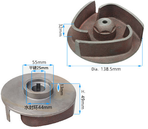 25MM Dia.Iron Impeller Fits For 188F 190F GX390 GX420 Type Gas Engine Powered 4In. Aluminum Water Pump W/.25mm Key Shaft