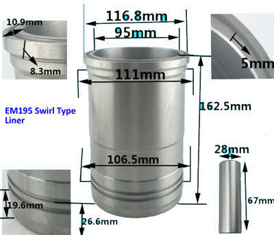 Cylinder Liner(Sleeve)+Piston Kit(6PC Set) For EM195 Swirl Chamber Model Single Cylinder Water Cool Diesel Engine