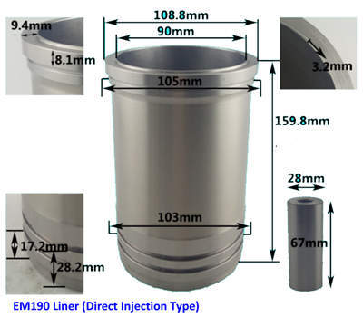 Iron Cylinder Liner(Sleeve) For EM190 Direct Injection Model Single Cylinder Water Cool Diesel Engine