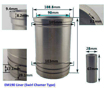 Cylinder Liner(Sleeve)+Piston Kit(6PC Set) For EM190 Swirl Chamber Model Single Cylinder Water Cool Diesel Engine