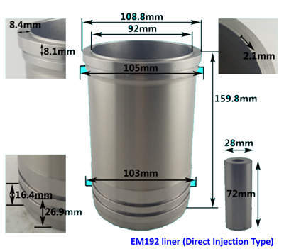 Cylinder Liner(Sleeve)+Piston Kit(6PC Set) For EM192 Direct Injection Model Single Cylinder Water Cool Diesel Engine