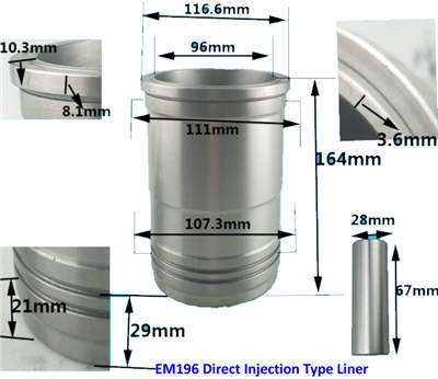 Iron Cylinder Liner(Sleeve) For EM196 Direct Injection Single Cylinder Water Cool Diesel Engine