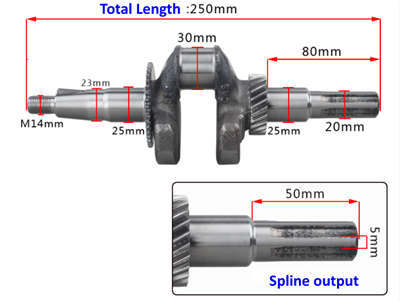 Spline Crankshaft With 20MM Dia. Output Fits For 168F 170F GX200 Model Gasoline Engine Applied For Tiller Purpose