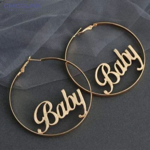 DLE3 Hip Hoop big Personalized custom Name findings 18k Gold Stainless Steel Design Earrings for Women
