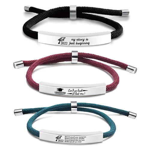 CHICOLINK adjustable jewelry Handmade Weave Rope Custom Logo name laser Charm Nylon Mens Braided Gold ID Bracelet for women Mens