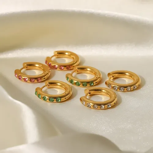 JDET8 Stainless Steel Zirconia Cubic  Hoop earrings