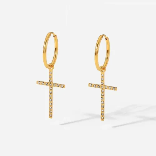 JDET18 Cross zircon earrings stainless steel