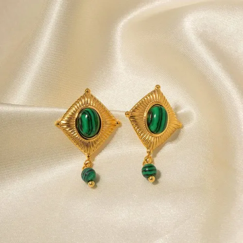 JDET15 Square green malachite pendant earrings