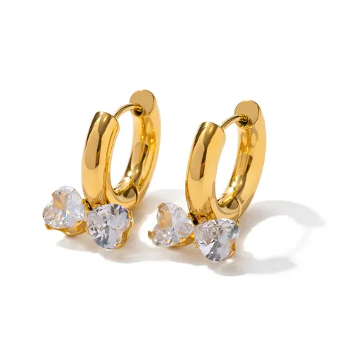 JDET6 Zirconia Stainless Steel Hoop Earrings