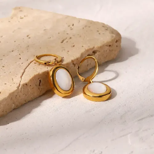 JDET53 Oval Opal Drop Earrings