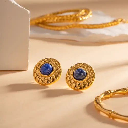 JDET63 Check-Inlaid Lapis Lazuli Earrings