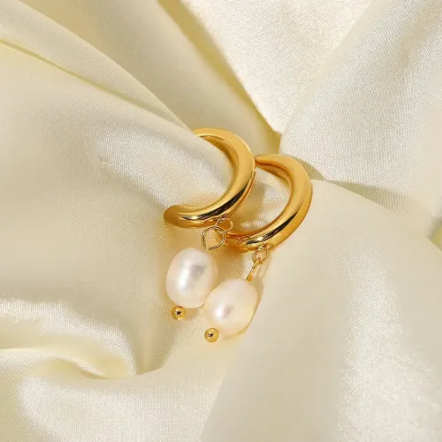 JDET121 Stainless Steel Ring Jewelry Pearl Pendant 18K Gold Earrings