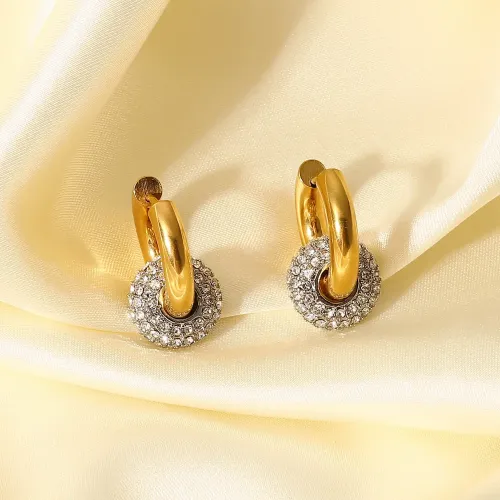 JDET103 Zircon Pendant 18K Gold Plated Stainless Steel Earrings