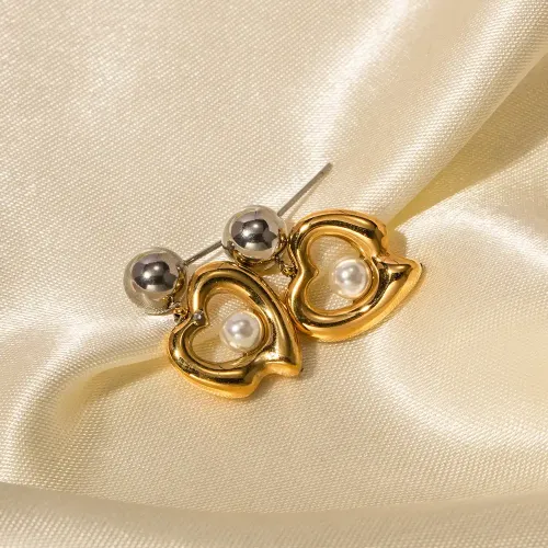 JDET124 Gold and Silver Colorblock Pearl Drop Earrings