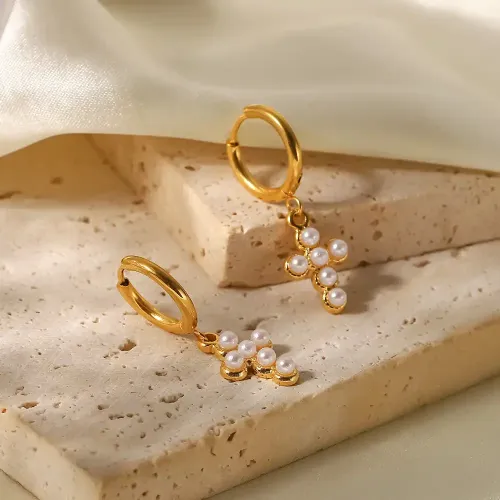 JDET86 Stainless Steel Cross Pendant Earrings Wholesale