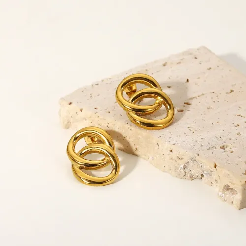 JDET100 Gold Stainless Steel Chain Short Geometric Stud Earrings