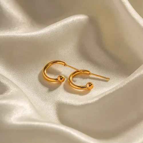 JDET93 18K Gold Plated Stainless Steel C Shape Geometric Earrings Jewelry