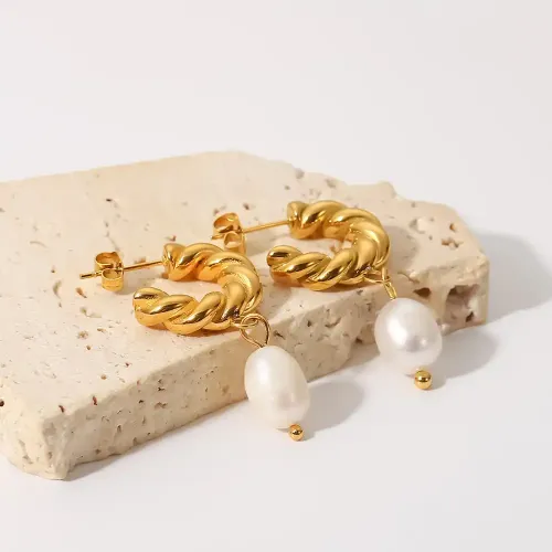 JDET113 twist pearl pendant earrings