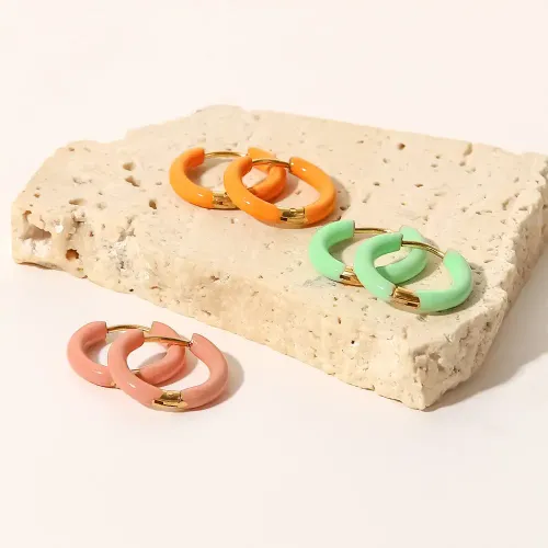 JDET118 Stainless steel light pink oil drop jelly color circle earrings