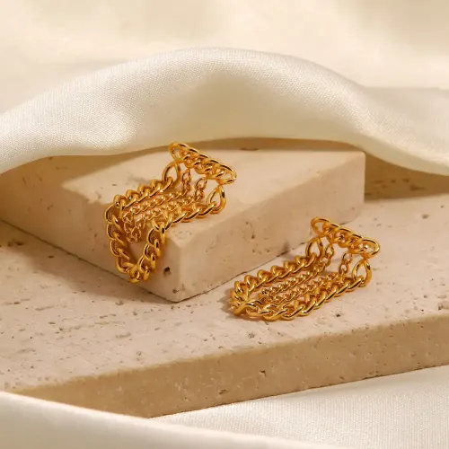 JDET127 18 K-plated stainless steel chain titanium steel fashion earrings