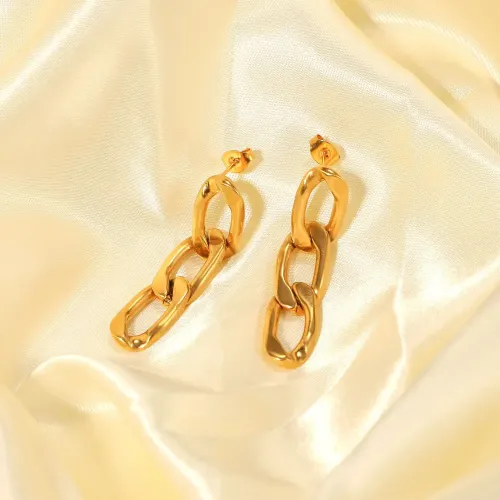 JDET105 Gold Plated Stainless Steel Cuban Chain Earrings Jewelry