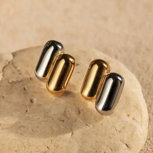 JDET98 18K Gold Stainless Steel Two-Tone Gold and Silver Stud Earrings