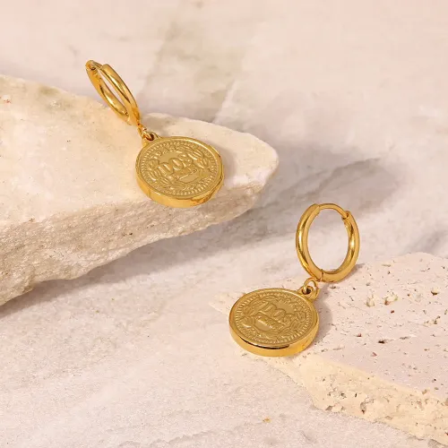 JDET286 Stainless Steel King Elizabeth Head Coin Drop Earrings Jewelry