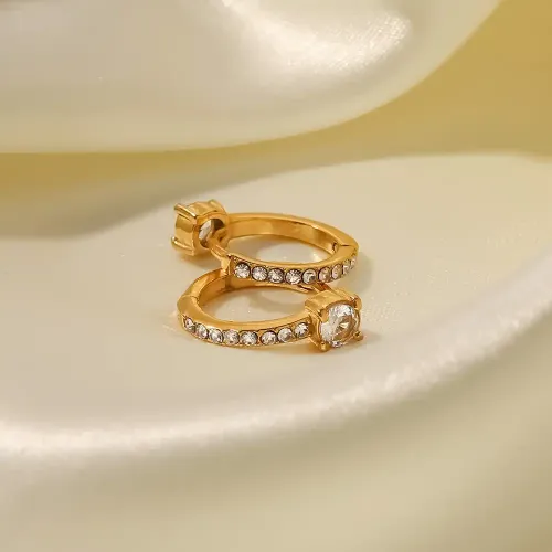 JDET938 Titanium Steel Stainless Steel White Zircon Inlaid White Diamond Hoop Earrings