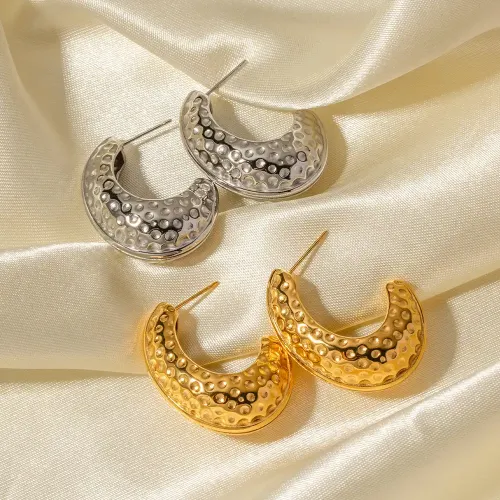 JDET773 c-shaped hammered earrings titanium steel earrings for women