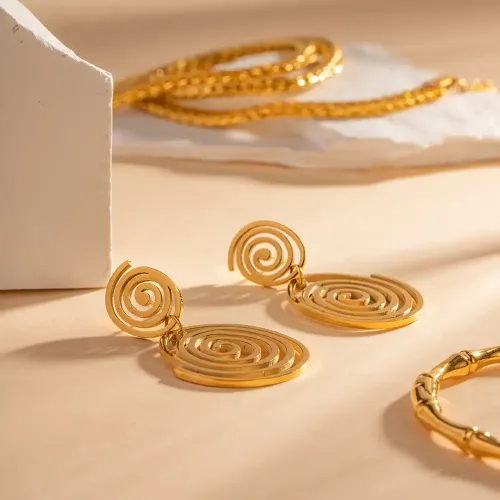 JDET413 Unique 18K Gold Plated Stainless Steel Drop Earrings