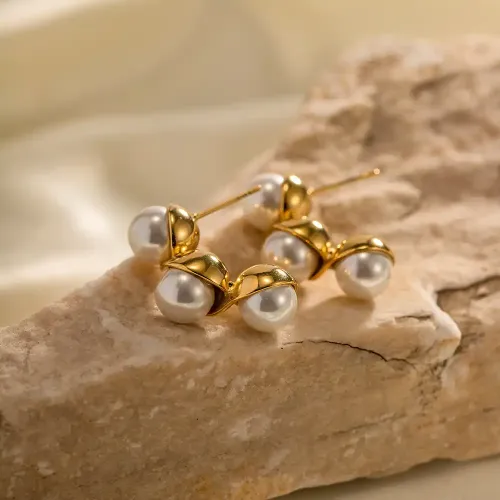 JDET441 16K gold-plated stainless steel pearl earrings