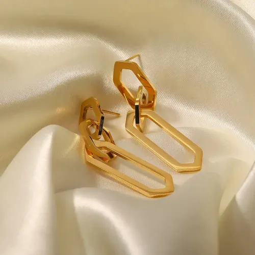 JDET392 18K Gold Plated Stainless Steel Geometric Pendant Earrings For Women