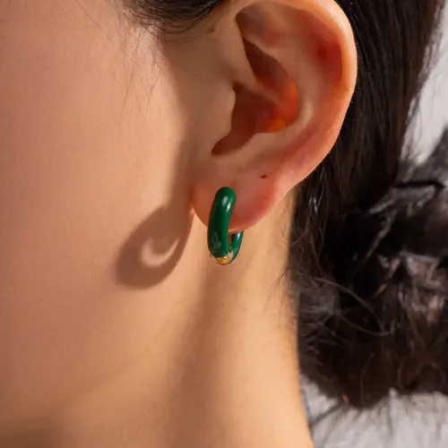 JDET778 Clear dripping oil ear buckle stainless steel color earring jewelry women