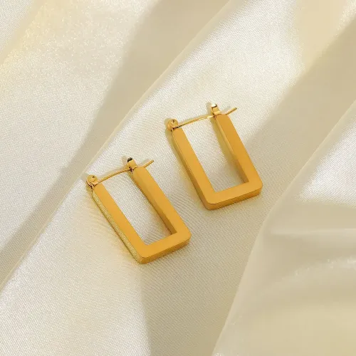 JDET833 Titanium Steel Geometric Square Big Circle Ladies 18K Gold Plating 316L Stainless Steel Circle Earrings