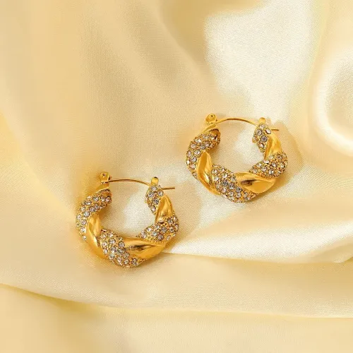 JDET452 18K Gold Stainless Steel Inlaid Zirconium Twist Irregular U-shaped Earrings Fashion Retro Twist Earrings For Women