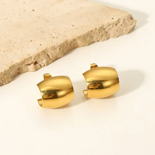 JDET636 18K Gold Stainless Steel Oval Wide Face Curved Stud Earrings Women Jewelry