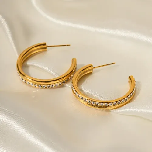 JDET530 18K gold-plated stainless steel double layer large circle full diamond earrings wholesale