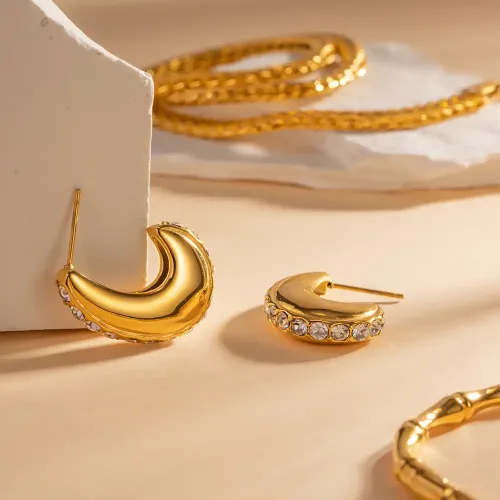 JDET620 18K gold-plated diamond-encrusted stainless steel earrings