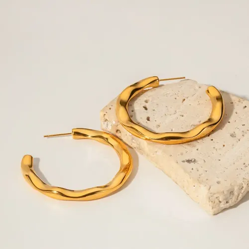 JDET535 18K Gold Stainless Steel Hammer Earrings Wholesale