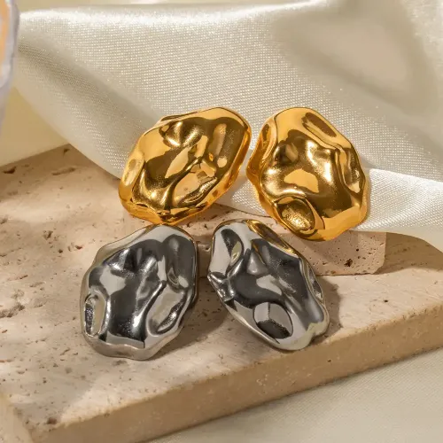 JDET558 18k gold plated stainless steel irregular hammer pattern earrings for women wholesale