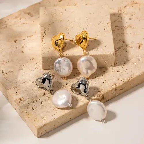JDET470 French style 18K gold-plated retro stainless steel love baroque pearl pendant earrings stud earrings