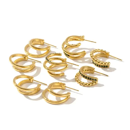 JDET188 Stainless steel 18K gold plated geometric earrings with diamonds