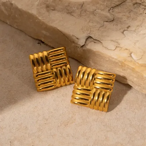 JDET131 18k gold stainless steel square texture earrings wholesale