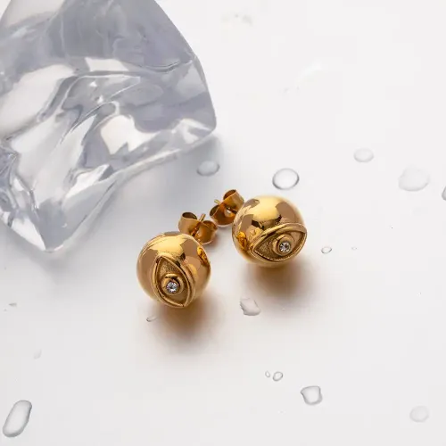 JDET858 Round ball white diamond devil's eye earrings titanium steel earrings for women