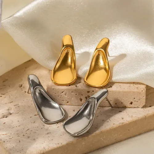 JDET863 Titanium Steel Gold Plated 18k Gold Plated Stainless Steel Irregular Spoon Earrings Jewelry Wholesale