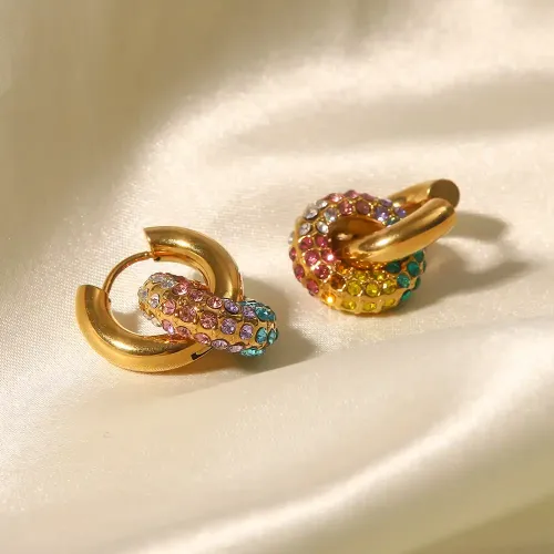 JDET440 18k gold plated colorful diamond original donut earrings