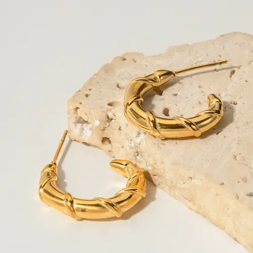 JDET542 Stainless Steel 18K Gold C Shape Wrap Earrings Jewelry Wholesale