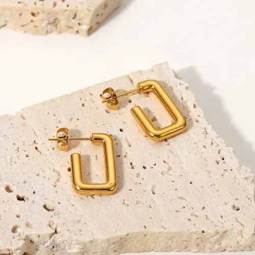 JDET333 Stainless steel 18 gold side zirconium square earrings geometric earrings